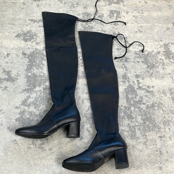 New Stuart Weitzman Genna 60 City Over the Knee Boots Black Stretch Leather 5 - Picture 6 of 15